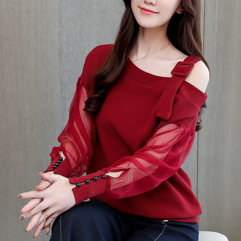 Blusa Feminina Ombro Vazado com Manga em Tule Elegance