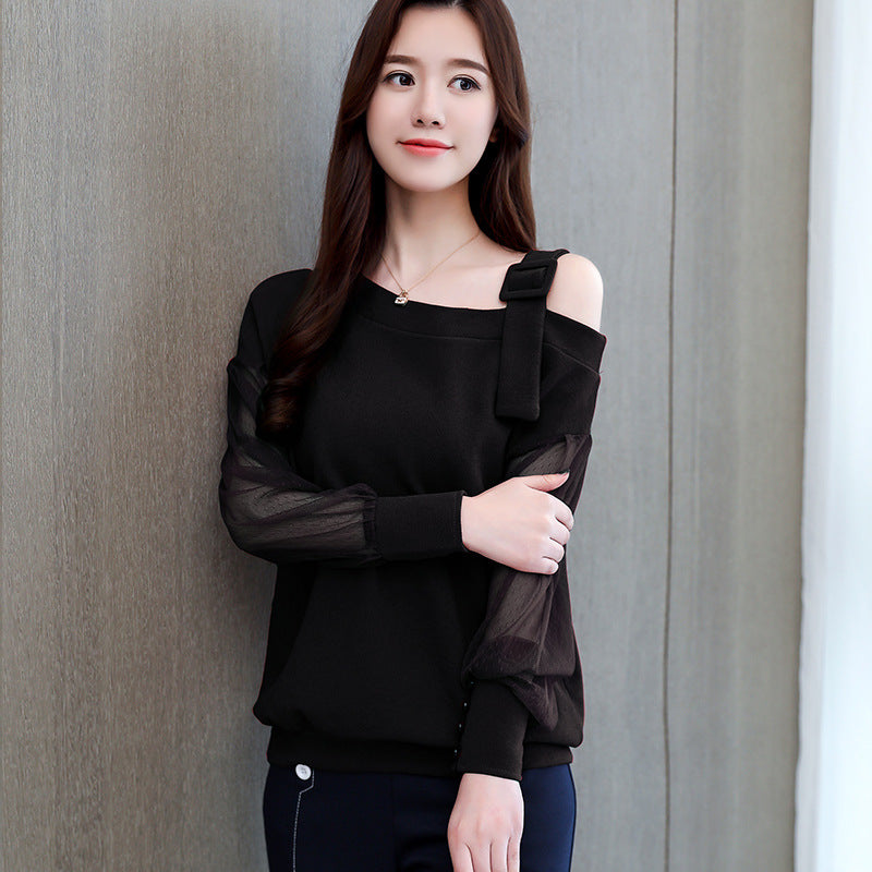 Blusa Feminina Ombro Vazado com Manga em Tule Elegance