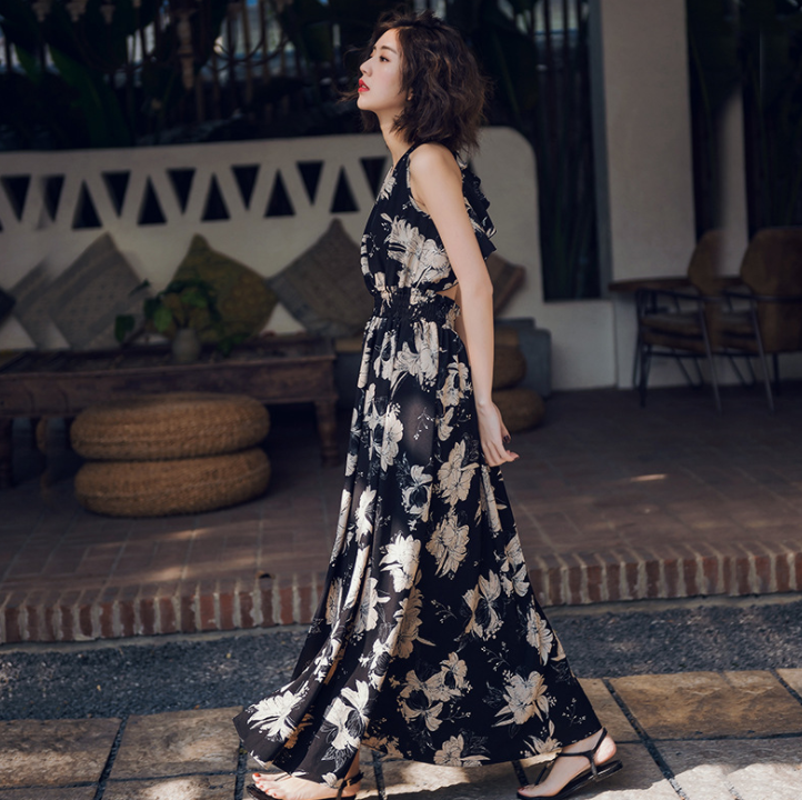 Vestido Maxi Floral com Costas Abertas
