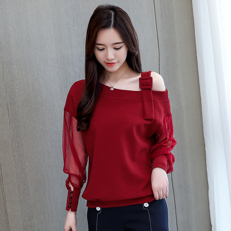 Blusa Feminina Ombro Vazado com Manga em Tule Elegance